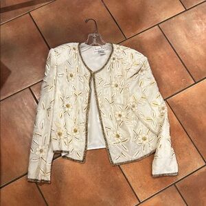 Laurence Kazar White and Gold Floral Blazer